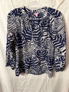 LILLY PULITZER Elsa Silk Top- Small 3/4 sleeves buttons women’s